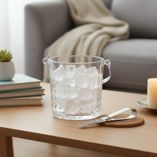 Elegant Crystal Cocktail Ice Bucket with Serving Tongs