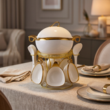 White & Gold Aura Ceramic Soup Serving Set
