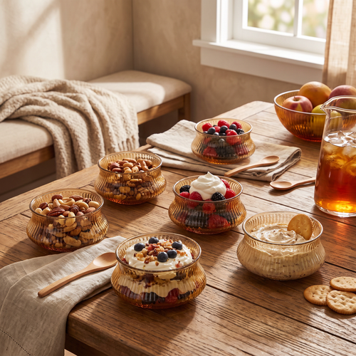 Amber Fluted Glass Serving Bowls – Set of 6