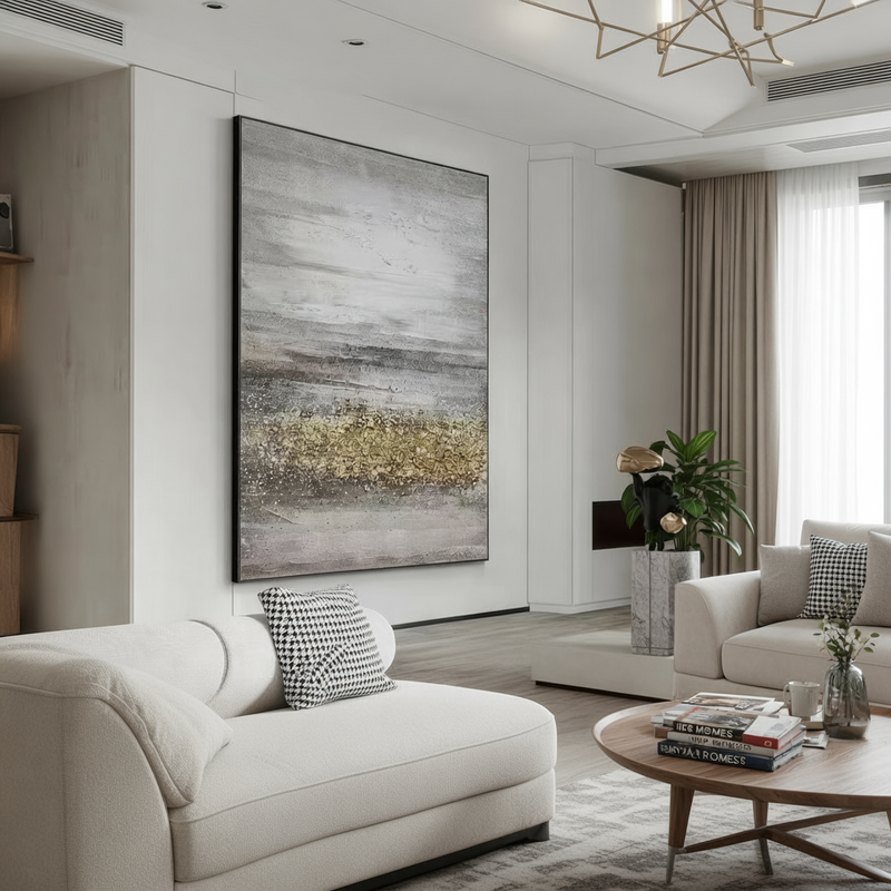 Gilded Horizon Abstract Framed Canvas Art