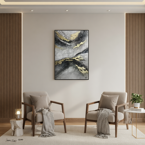 Luxury Black, Grey & Gold Abstract Canvas Wall Art