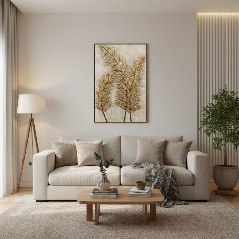 Golden Palm Leaf Textured Canvas Wall Art