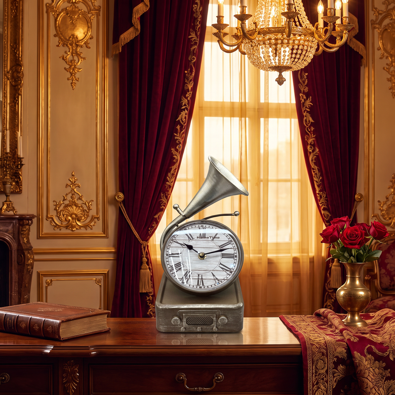 Vintage Antique Gramophone Table Clock Showpiece – Antique Gold Finish