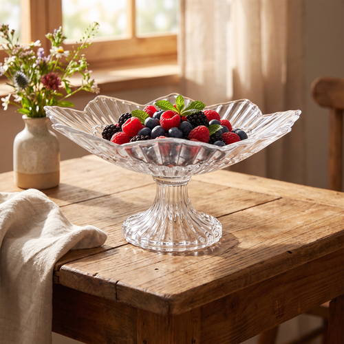 Elegant Scalloped Crystal Glass Bowl 12 Inch