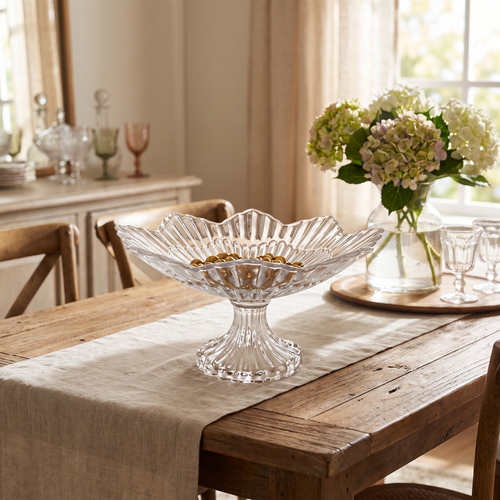 Elegant Scalloped Crystal Glass Bowl 12 Inch