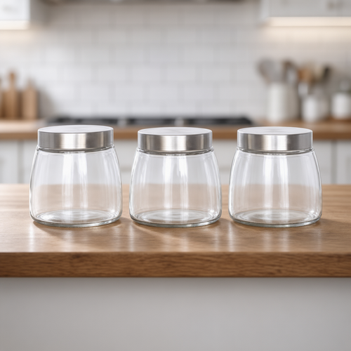 Contemporary Clear Glass Dry Fruit & Pantry Jar Set 3 Piece