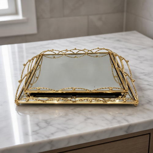 Luxury Golden Metal Framed Mirrored Vanity & Serving Trays