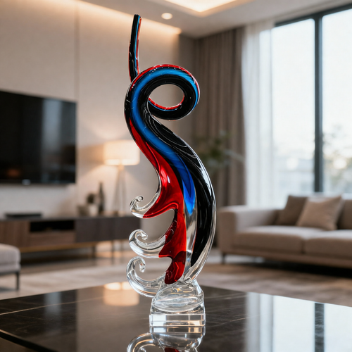 Elegant Glass Color Ribbon Wave Sculpture