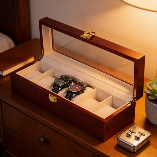 Luxury 6-Slot Watch Box with Glass Top