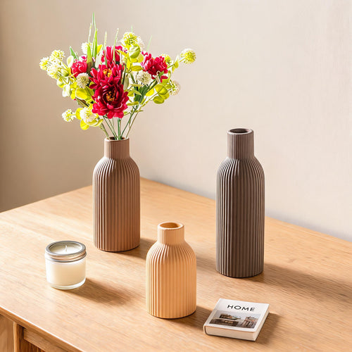 Modern Minimalist Ribbed Vase Set of 3