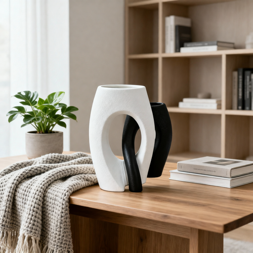 Duality Black & White Sculptural Vase Set of 2