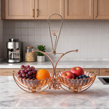 Elegant Double Serving Bowl with Rose Gold Floral Stand