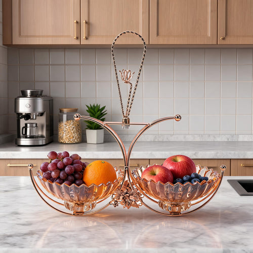 Elegant Double Serving Bowl with Rose Gold Floral Stand