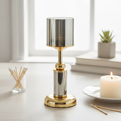Modern Tiered Gold & Silver Candle Pillar Stand