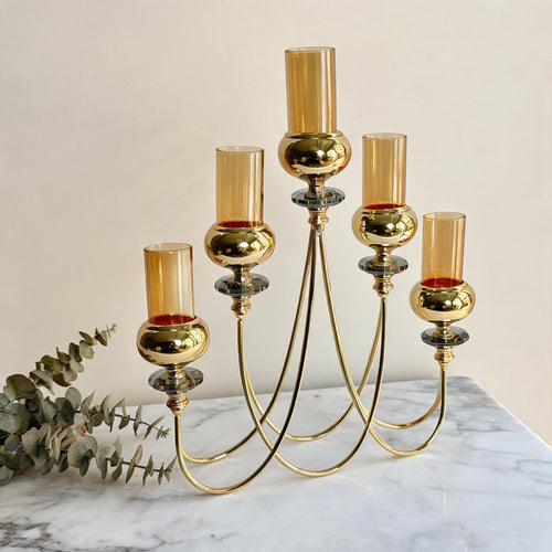 Elegant 5 Gold Tiered Tapered Candle Holder