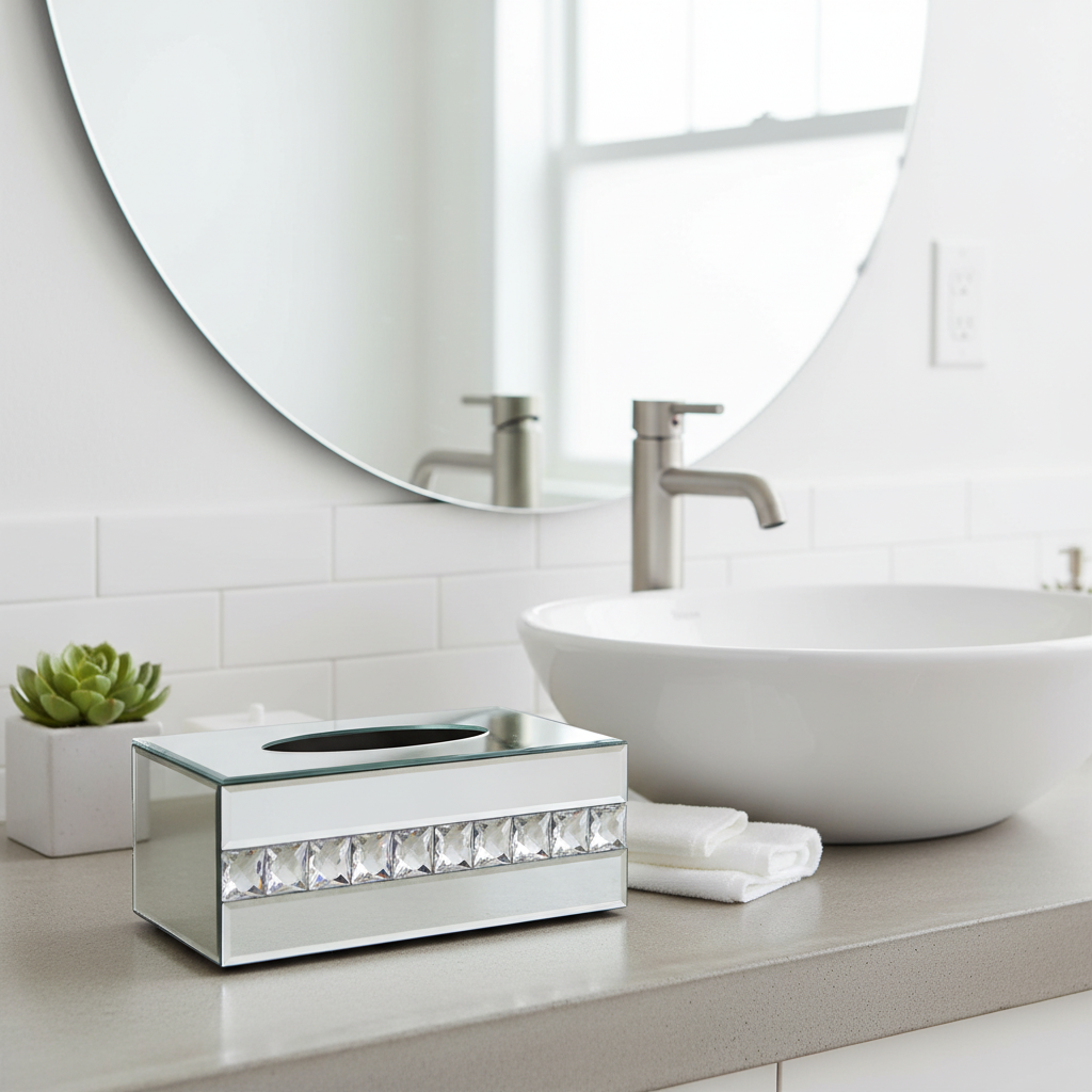 Luxury Silver Mirrored Glass Rectangular Tissue Box