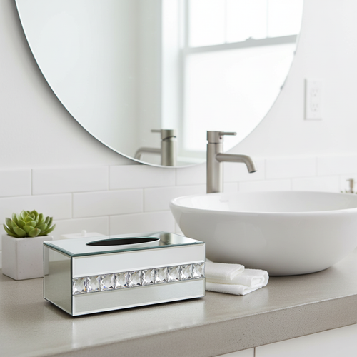 Luxury Silver Mirrored Glass Rectangular Tissue Box