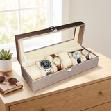 Elegant Metallic Gold Watch Organizer Box 6 Slot