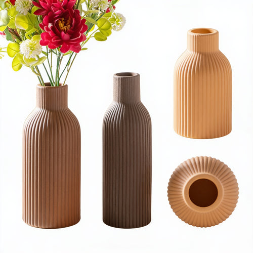 Modern Minimalist Ribbed Vase Set of 3