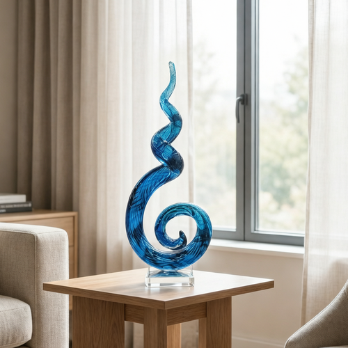 Elegant Glass Abstract Ocean Swirl Sculpture