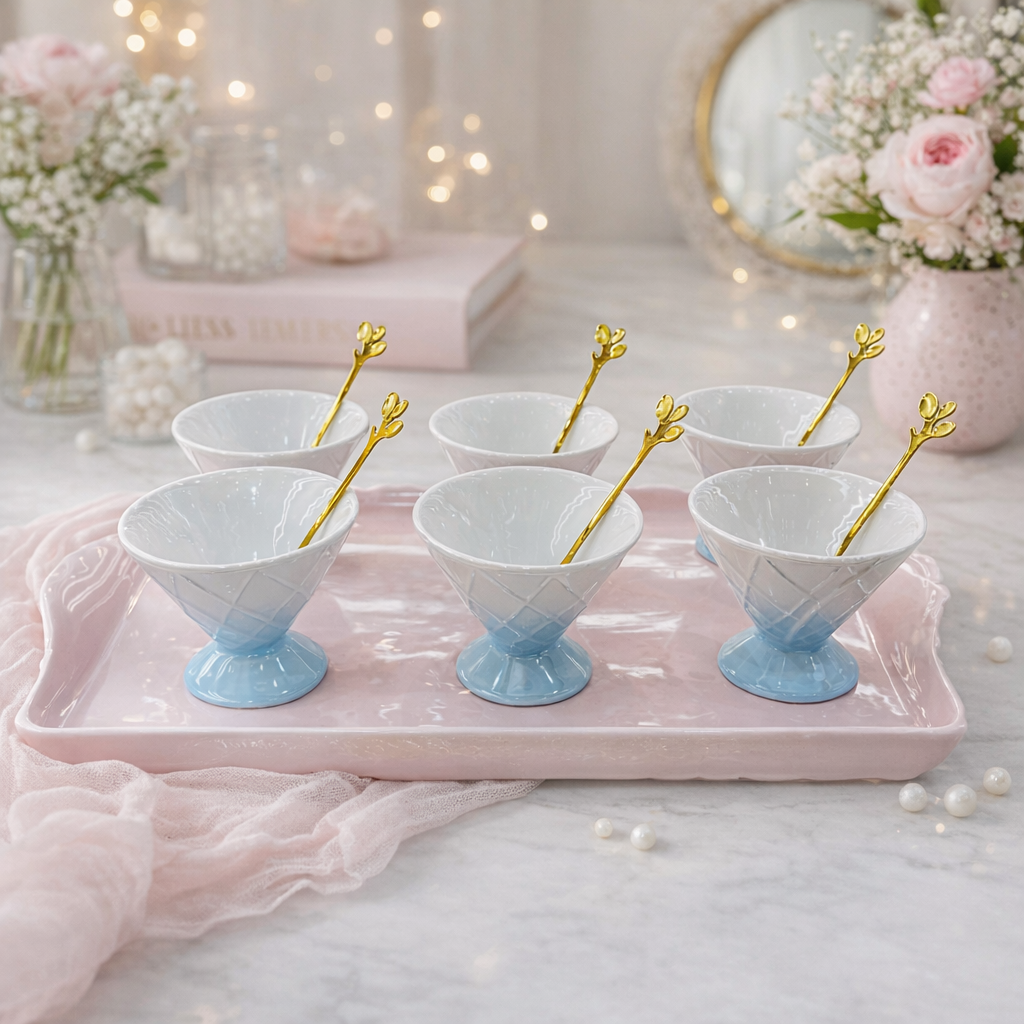 Elegant Duo Tone Dessert Serving Set 13 Piece