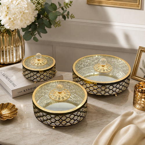 Imperial Gold Wire Mesh Jars with Lids Set of 3