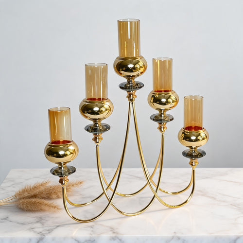 Elegant 5 Gold Tiered Tapered Candle Holder
