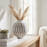 Elegant Monochrome Stripes Round Ceramic Vase