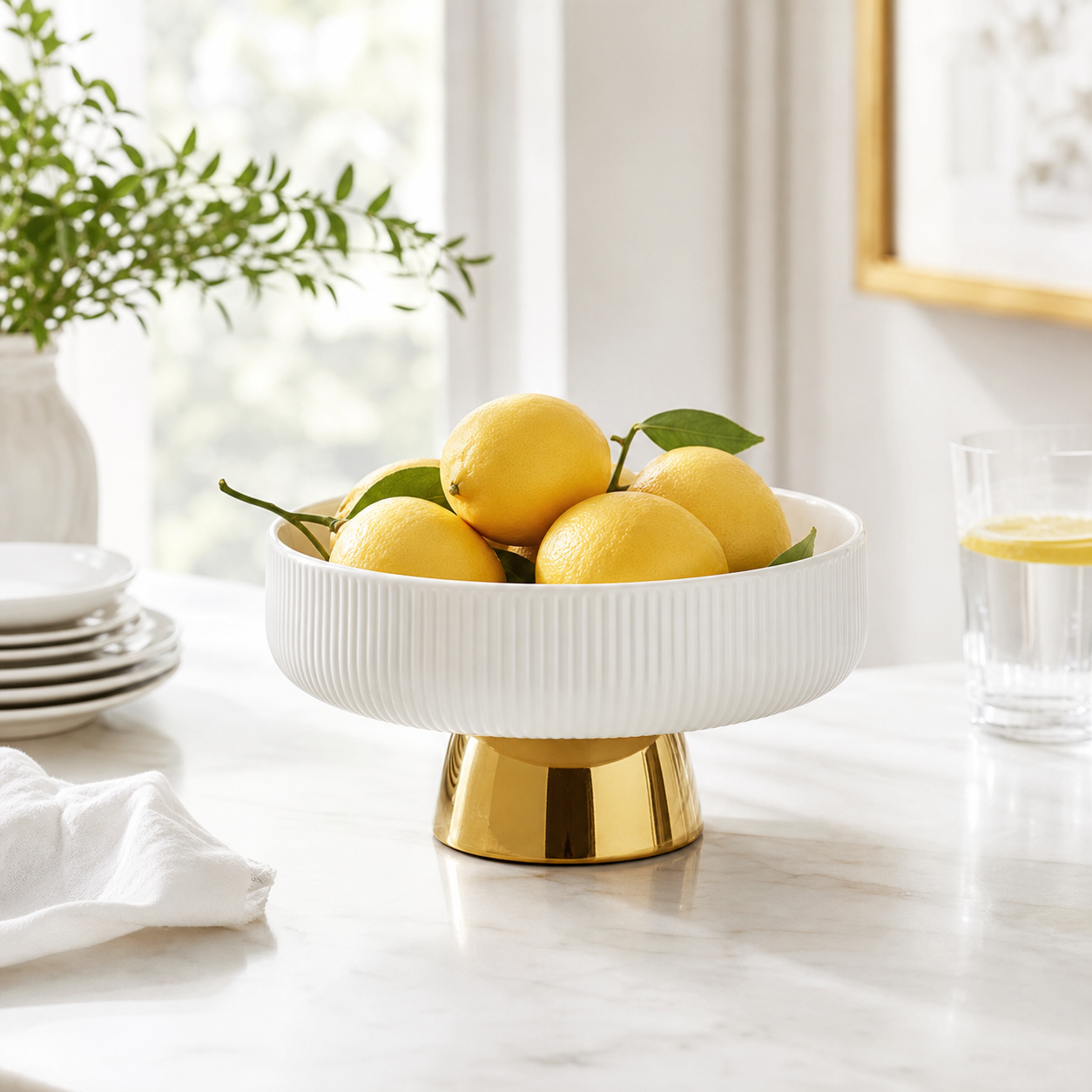 Elegant Ceramic Serving Bowl with Golden Base