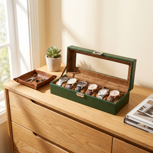 Emerald Green 6 Slot Watch Organizer Box