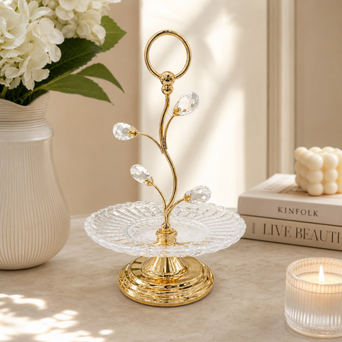 Elegant Crystal Leaf Single Tier Serving Tray
