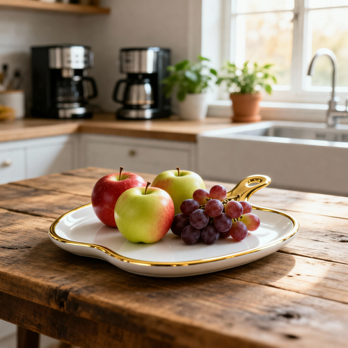 Elegant Apple Shaped Ceramic Serving Platter 9 inch