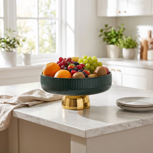 Elegant Ceramic Serving Bowl with Golden Base