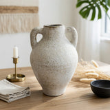 Antique White Grain Textured Vase with Handles
