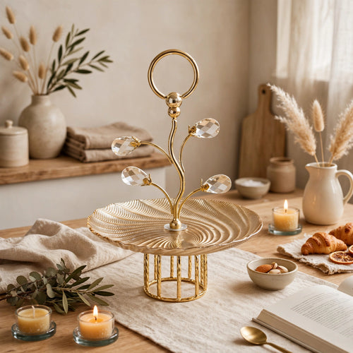 Elegant Amber Glass Platter with Vine Handle