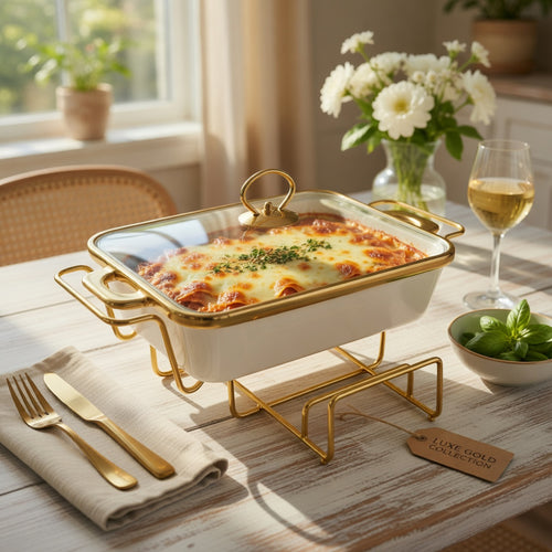 Luxe Casserole Dish with Gold Finish Stand