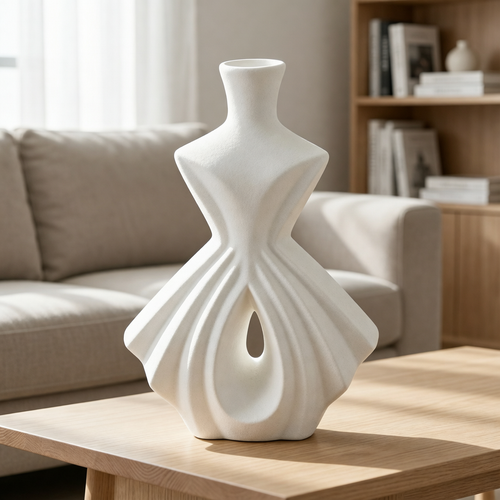 Modern Pleated Ceramic Silhouette Vase