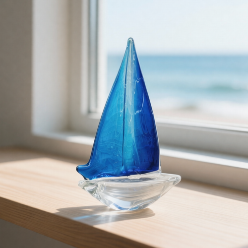 Elegant Style Glass Sailboat Sculpture