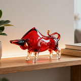 Vibrant Crimson Red Glass Bull Figurine
