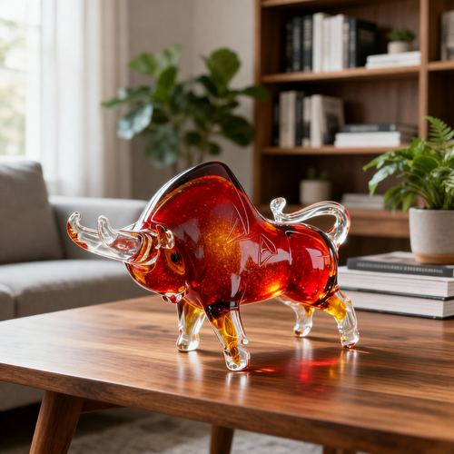Murano Style Glass Bull Sculpture