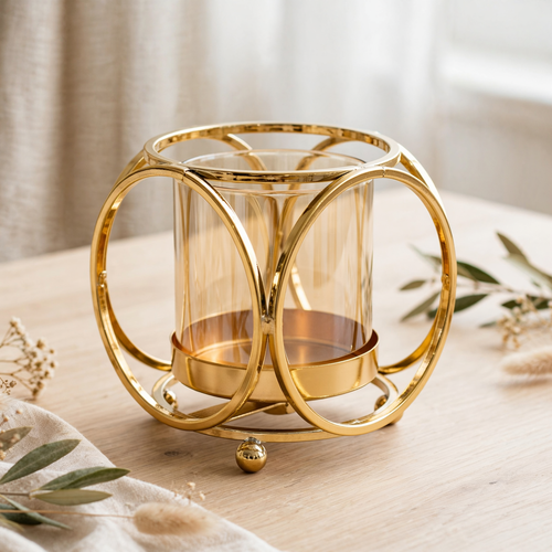 Modern Gold Small Ring Pillar Candle Holder