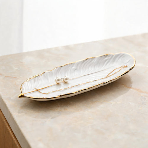Elegant Quill White Feather Tray Set of 3
