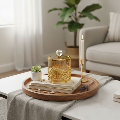 Ornate Gold & Amber Glass Candle Holder