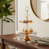 Gold Leaf 2 Tiered Server with Crystal Bud Accents