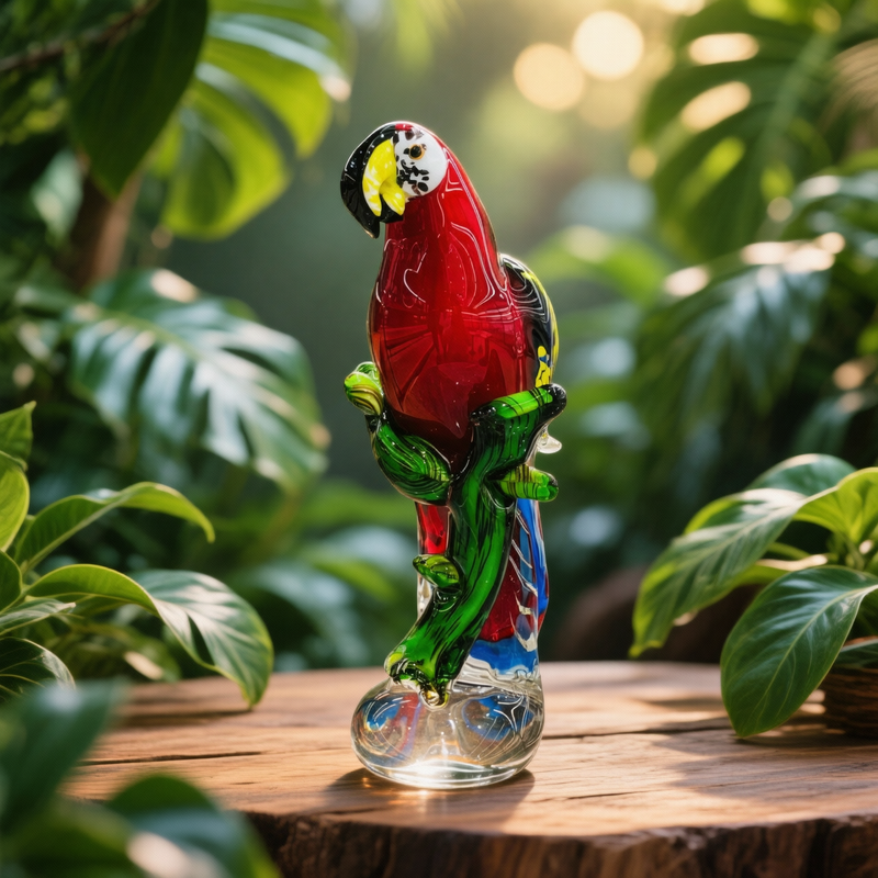 Modern Glass Parrot on Branch Figurine