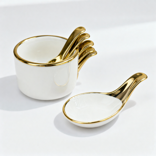 Luxury Curved Dip Sauce Set of 6 with Caddy Holder