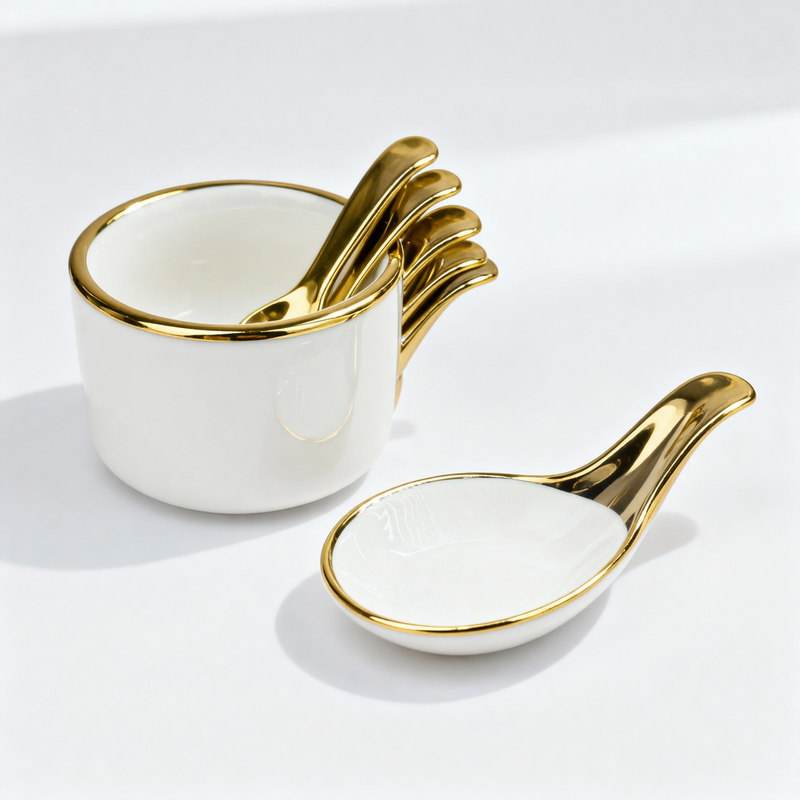 Luxury Curved Dip Sauce Set of 6 with Caddy Holder