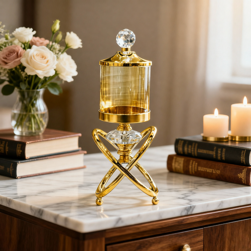 Elegant Gold Textured Jar & Candle Holder (2 in 1)