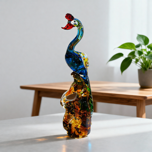 Multi Color Art Glass Bird Figurine