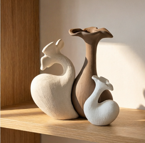 Minimalist Textured Bird & Blossom Vases Set of 3